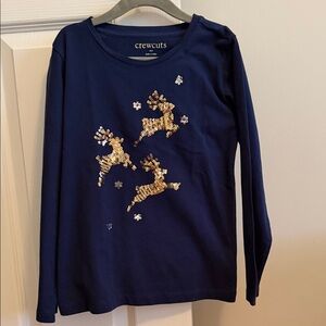 Crewcuts Long Sleeve Shirt with Gold Sequin Reindeer